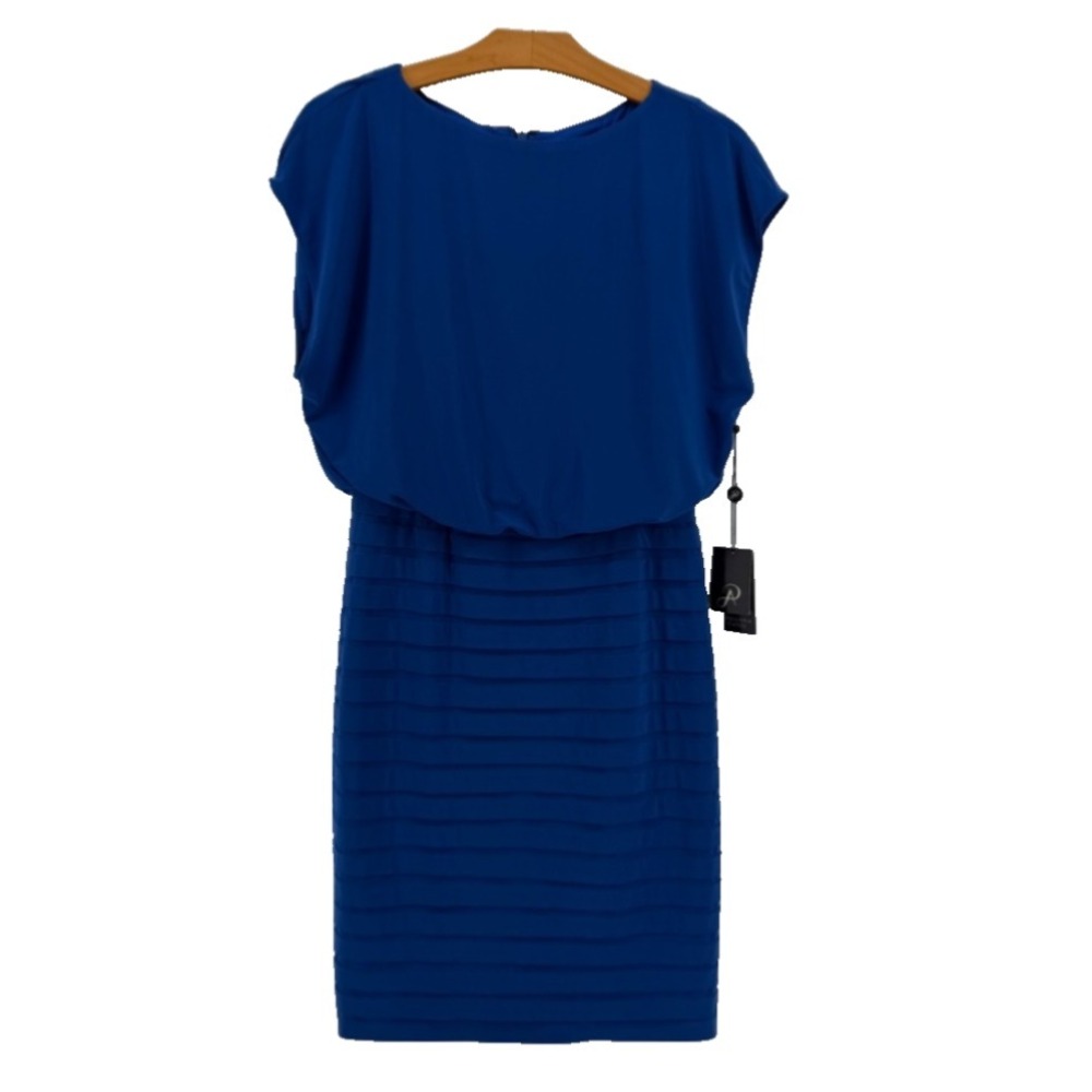 Adrianna Papell Blouson Sheath Dress Blue‎ Pleated Cocktail Career Size 6 NWT